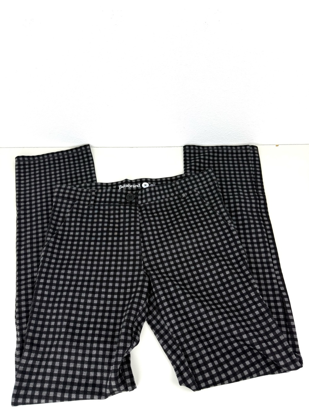 Betabrand Check Stretch Trousers Black Gray M